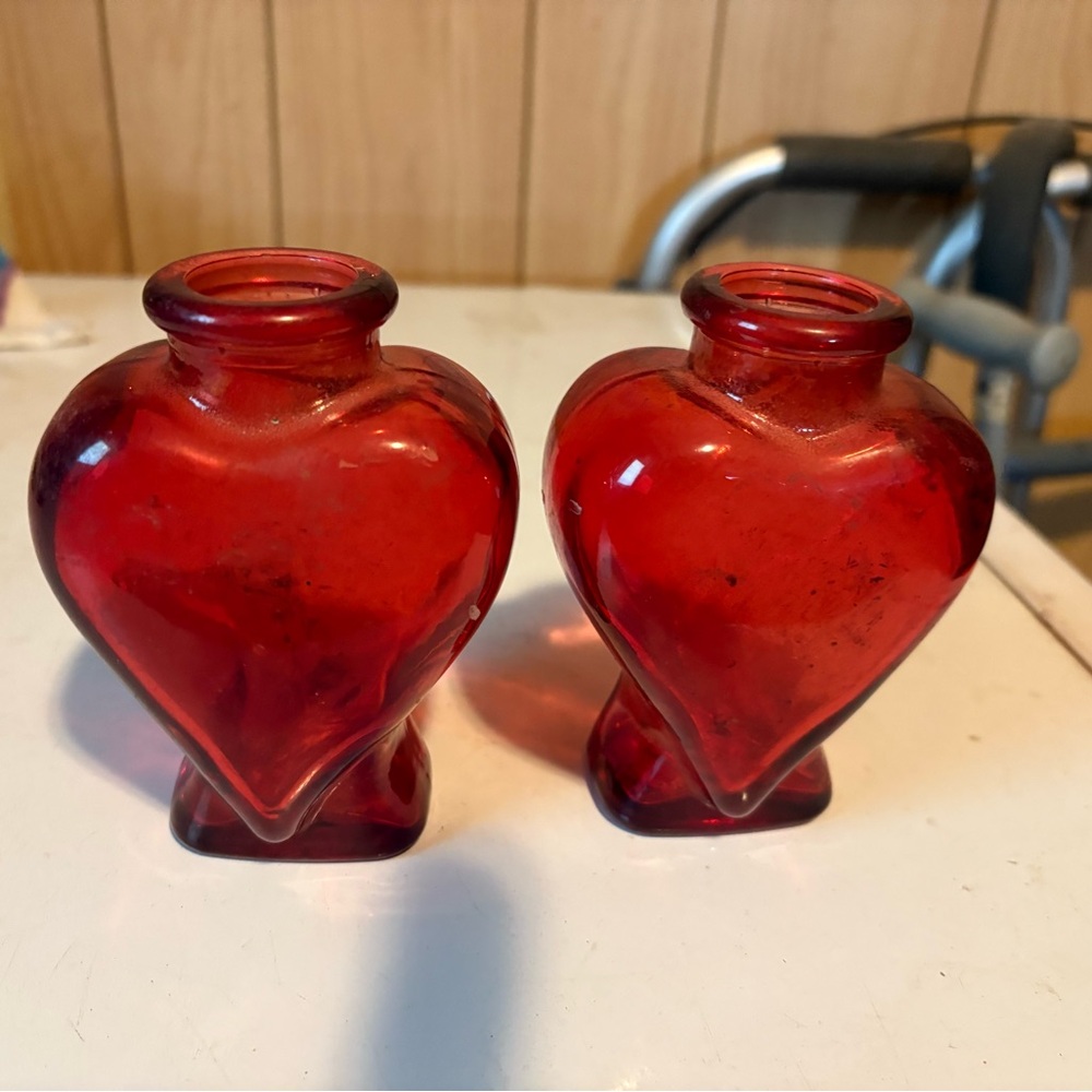 Red Heart-Shaped Glass Vases